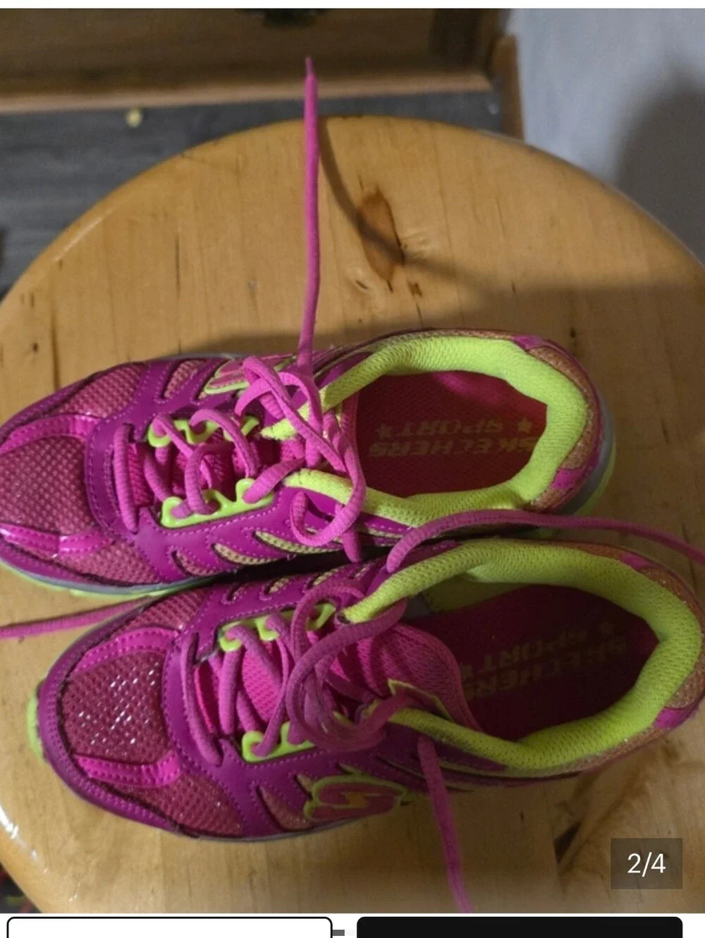Skechers Kids Pink and Lime Green Athletic Sneakers - Picture 2 of 4